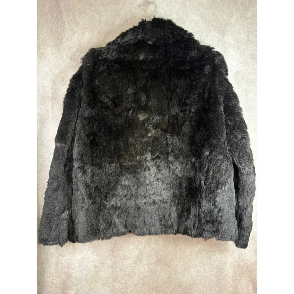 Vintage Genuine Rabbit Fur Jacket Women Large Black Quilted Lining Mob Wife